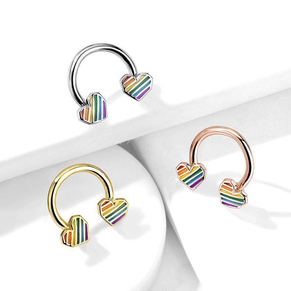 Rainbow Striped Heart Ends 316l Surgical Steel Circular Horseshoe